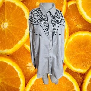 Scully Western Shirt Embroidered Scrollwork Cowboy Rodeo Long Sleeve Large‎